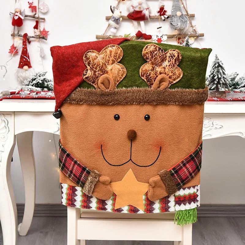 Christmas Chair Back Elastic Stretch Cover Santa Clause Holiday Party Decor Dining Kitchen Chair Covers Christmas Decoration