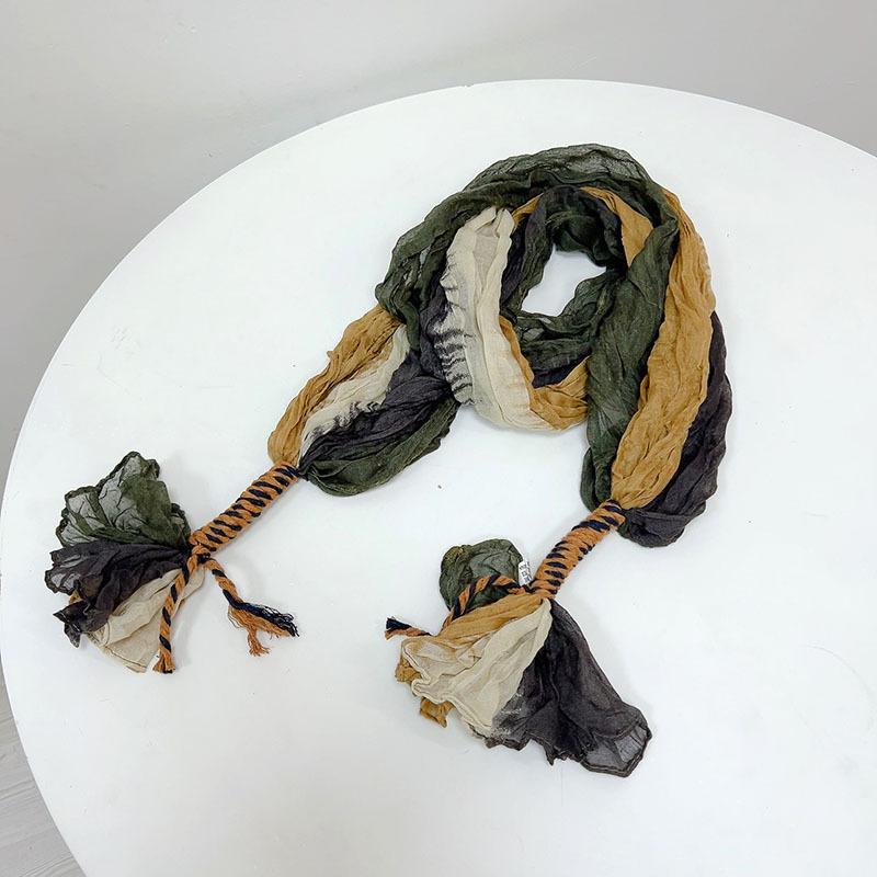 Retro Pleated Color Matching Gradual Change Scarf Soft Versatile Slender Silk Scarf Women'S Warm Neck Scarf Shawl