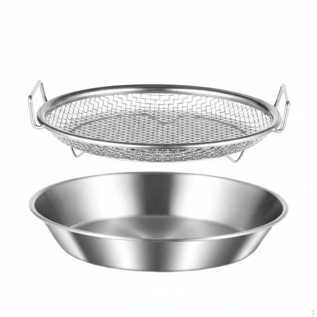 Oil Draining Pan Set Easy to Clean Stainless Steel Strainer Tray Raised boarder Round Mesh