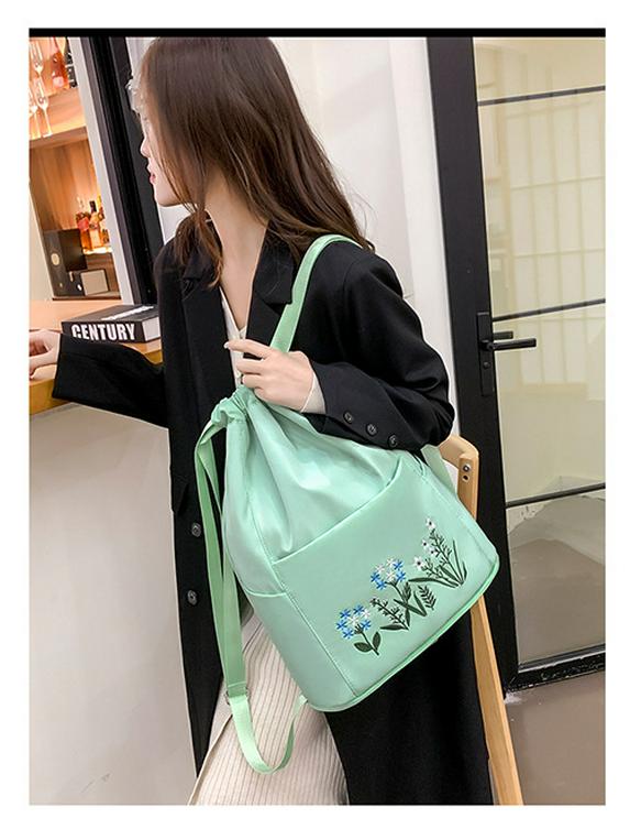 Casual Embroidered Folding Gym Backpack - Large Capacity, Wet/Dry Compartments, Ideal for Short Trips and Sports.