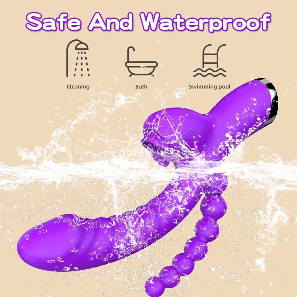3 In 1 Clit Licking Dildo Vibrator for Women with Anal Beads Clitoris G Spot Anus Stimulator Vibrator Couple Sex Toy Adult Goods