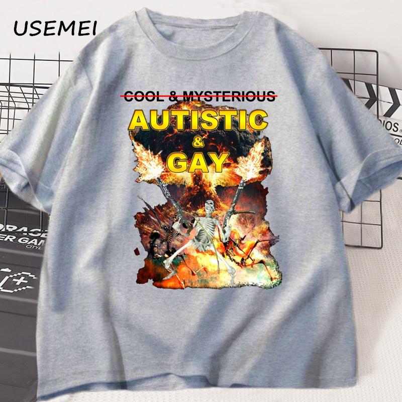 Autistic and Gay Skeleton Explosion T-Shirt Unhinged Graphic T Shirts Cursed Skeleton Autism Meme Tshirt Men Women Tees Clothes