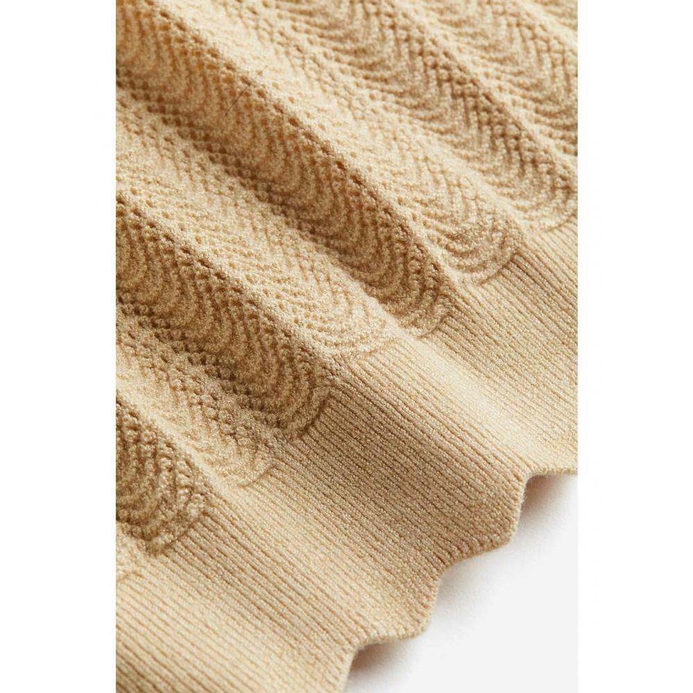 H M Pointel Knit Cropped Top Beige 1202172001