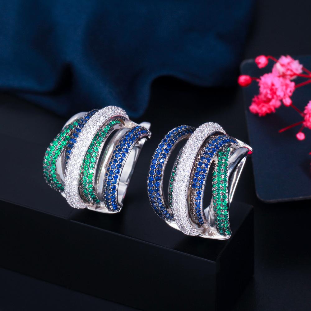 Earrings Three-Color Electroplating Micro-Inlaid Zircon Exaggerated Earrings Ear Buckles