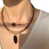 Tibetan-Style Wooden Leather Choker Necklace with Retro Earrings