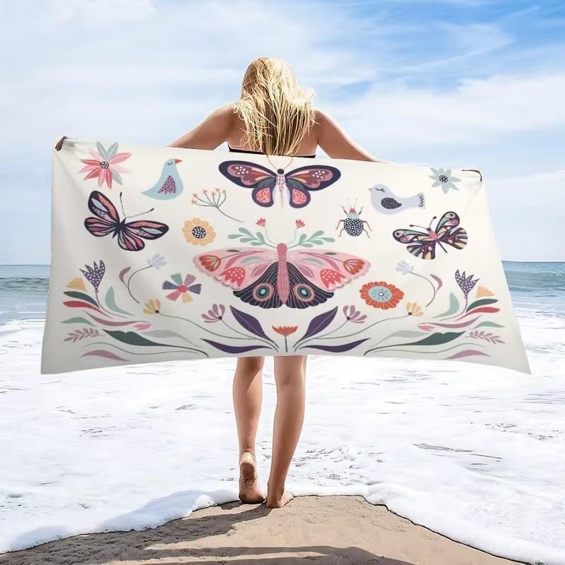 Bohemian Butterfly Print Beach Towel Vintage Rose Quick Dry Sand Resistant Soft Absorbent Towel for Beach Pool Travel