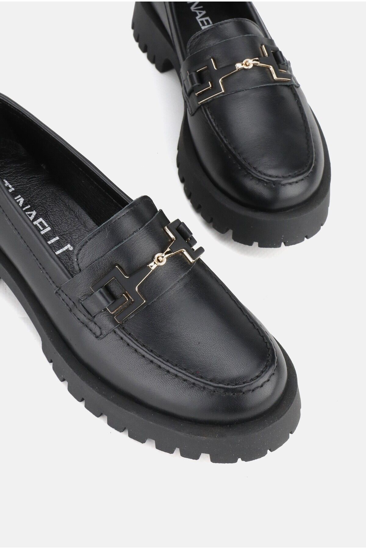 

Women s Fashion Genuine Leather Thick Heeled Loafer Black Genuine Natural Leather Buckle Casual Loafer Shoes 36