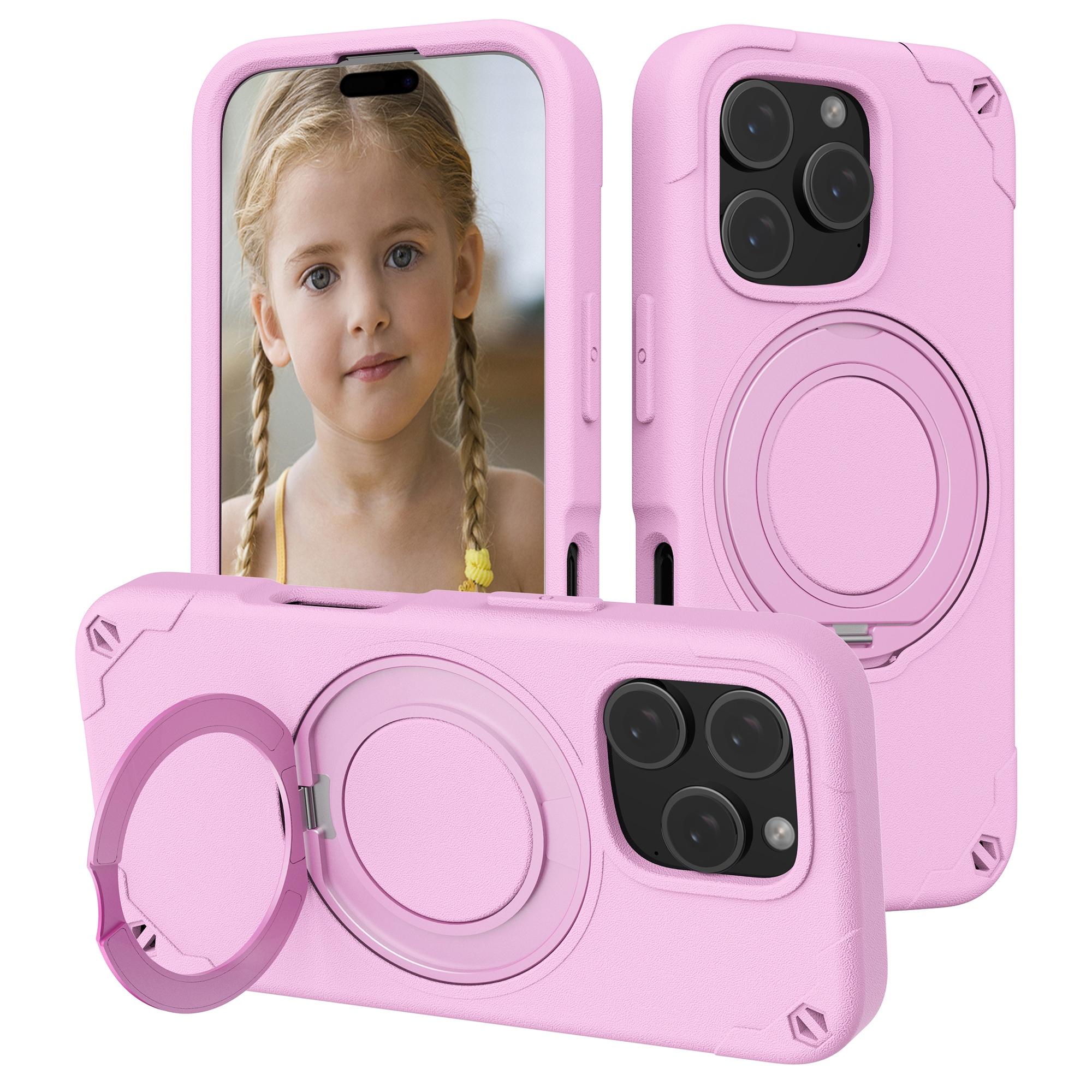 

For iPhone 16 Pro Case Compatible with MagSafe EVA+Aluminum Alloy Kickstand Mcg Style Protective Cover Pink