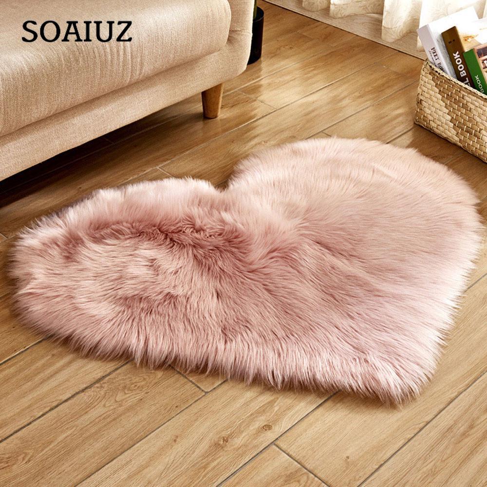 Leonard-Home Wool Imitation Sheepskin Rugs Faux Fur Non Slip Bedroom Shaggy Carpet Mats Winter