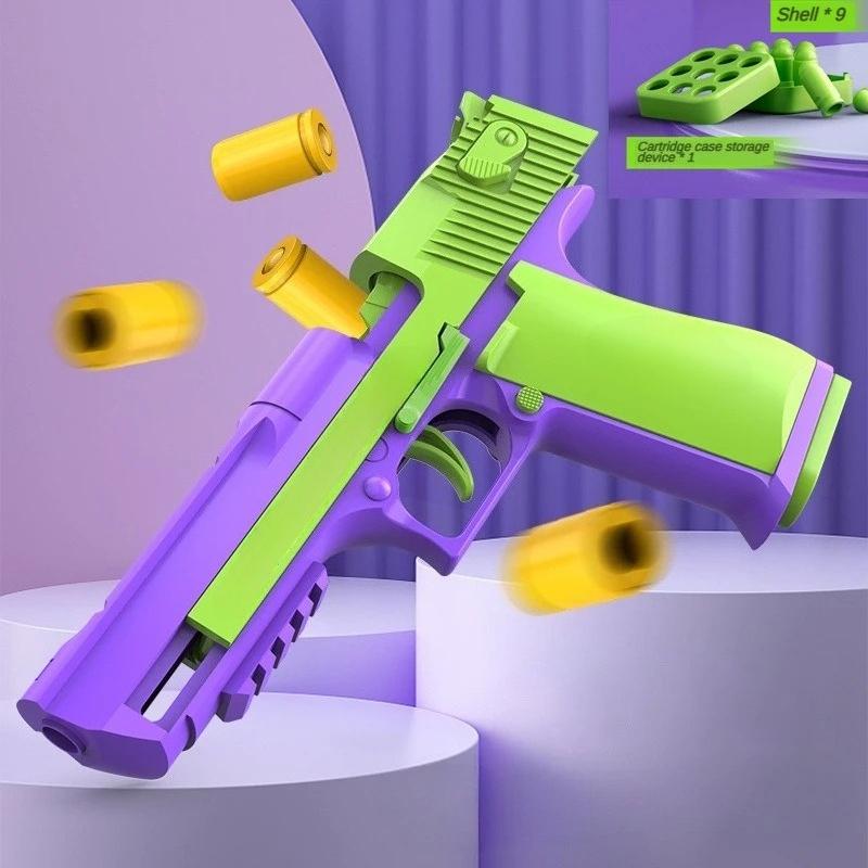 Pistol de jucărie colorat cu ejectare de cartuș, replică nefocabilă cu ejectare manuală a cartușelor, jucărie fidget pentru ameliorarea stresului, element de afișare unic, cadou pentru băiat