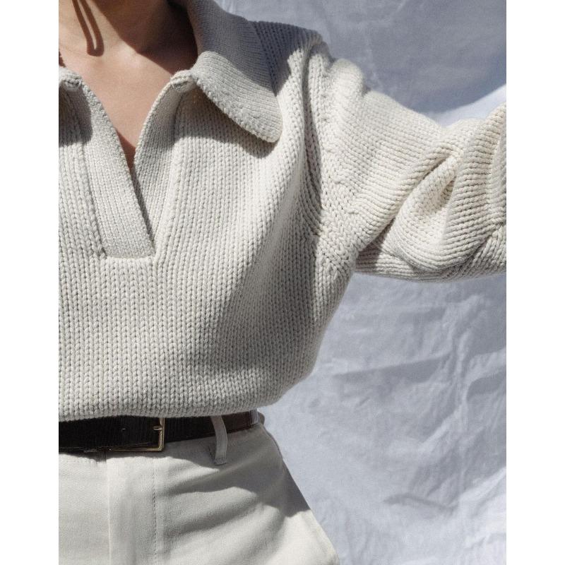 Kołnierzyk polo Luźny sweter damski swobodny dzianinowy sweter z długim rękawem Ciepły jednolity kolor Top Prosty dojazd Modny swobodny sweter Jesień Zima