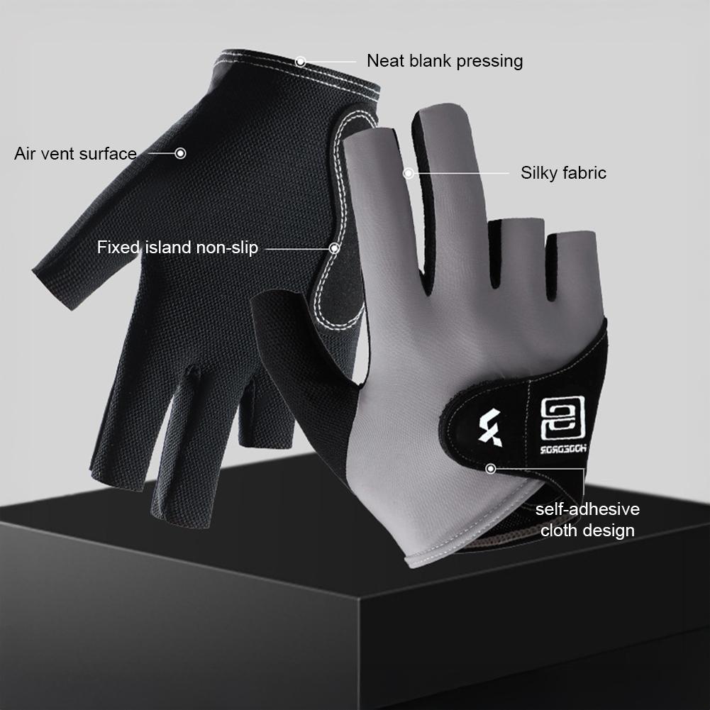 1PC Professional Half Finger Billiard Gloves For Left Hand Breathable Wear Resistant Ice Silk Gloves With Non-Slip Gasket Self-Adhesive Cloth Fixed