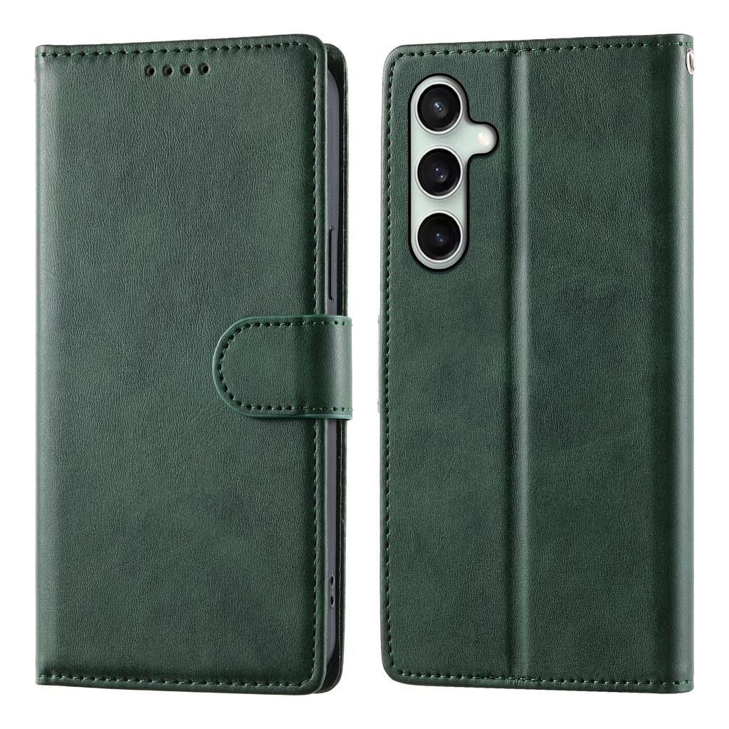 For Samsung Galaxy S24 FE Case Stand Wallet Calf Texture PU Leather Flip Phone Cover with Wrist Strap