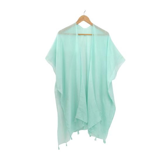 Women Shawl Soft Breathable Solid Color Shawl with Tassel Hem Sun Protection Cardigan Beach Versatile All-Season Wear