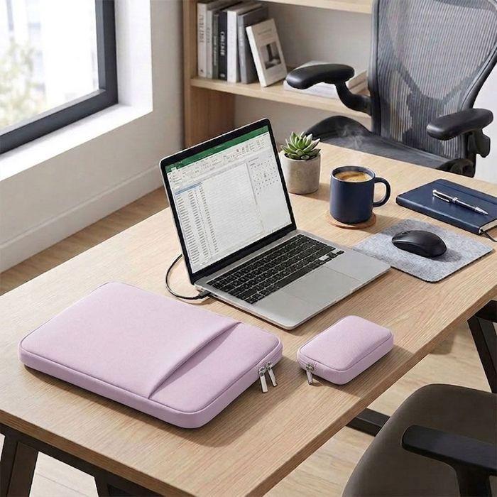 Housse pour Ordinateur 15" - Doule Rangement Compatible avec MacBook Air Lenovo HP - Violet