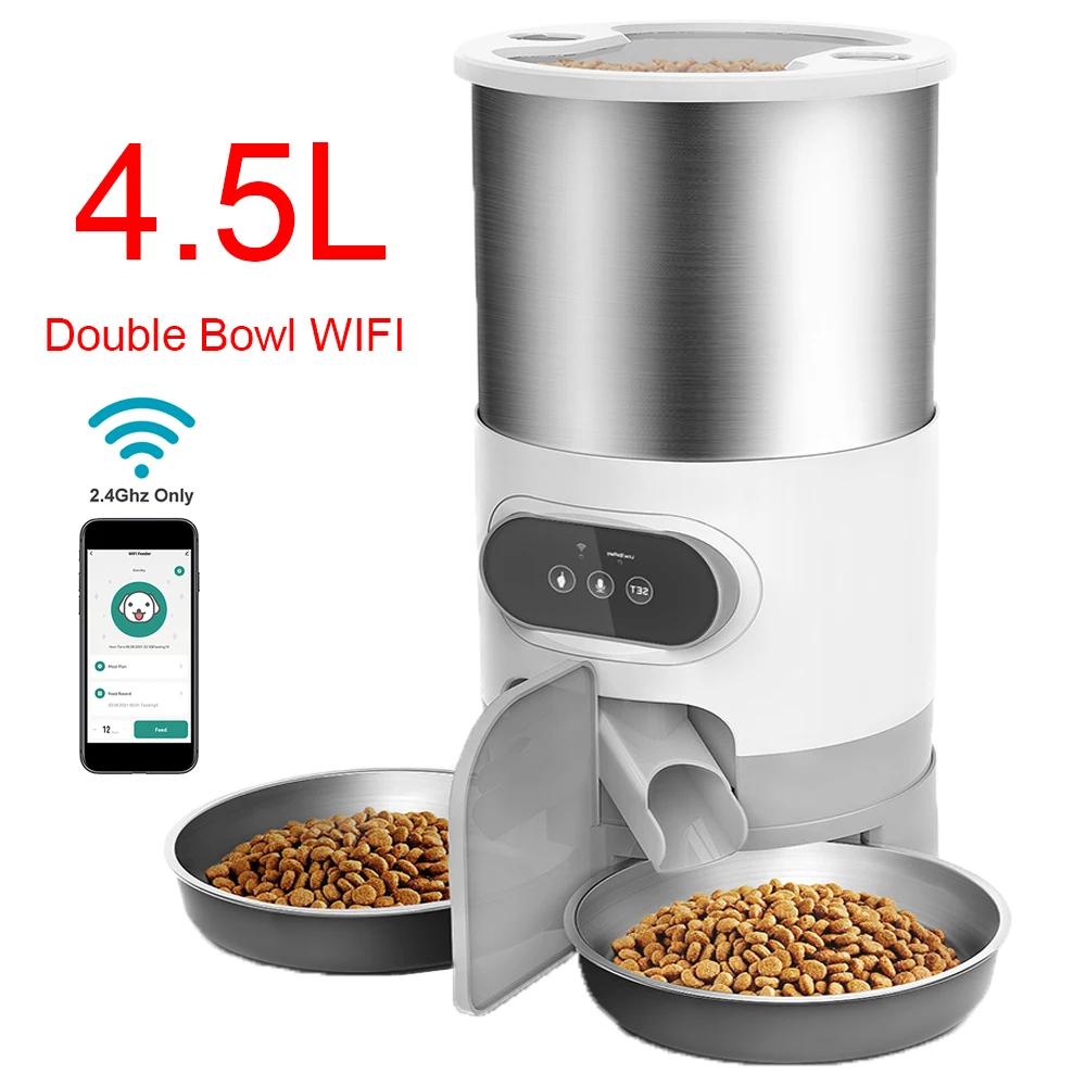 Smart APP Double Outlet Pet Feeder Cat Dog Food Automatic Dispenser Suitable for Small Medium Sized Cats Dogs Remote Feeding