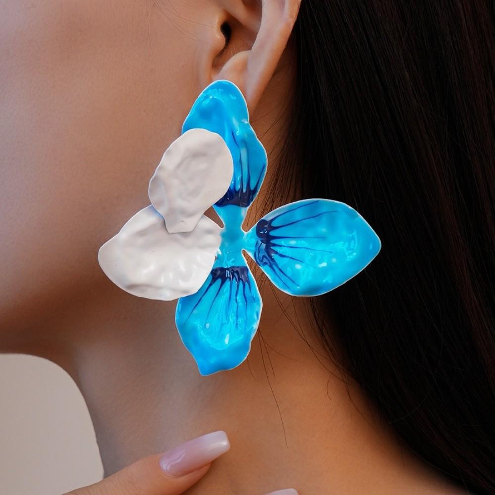 Dripping Oil Enamel Stud Earrings Zinc Zinc Alloy Bohemian Dangle Earring Drip Oil Flower Earrings  Women