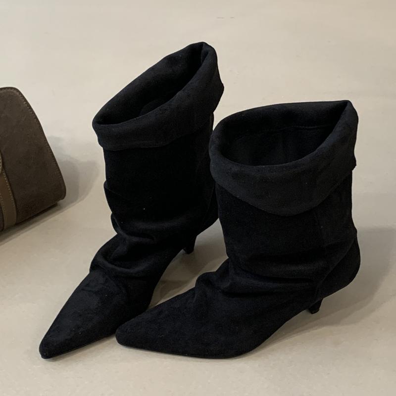 Mode Eilyken Winter Vintage Umgeschlagener Rand Stiefeletten Damen Designer Spitzschuh Dünner Niedriger Absatz Schuhe Kurz Botas Zapatos De Mujer