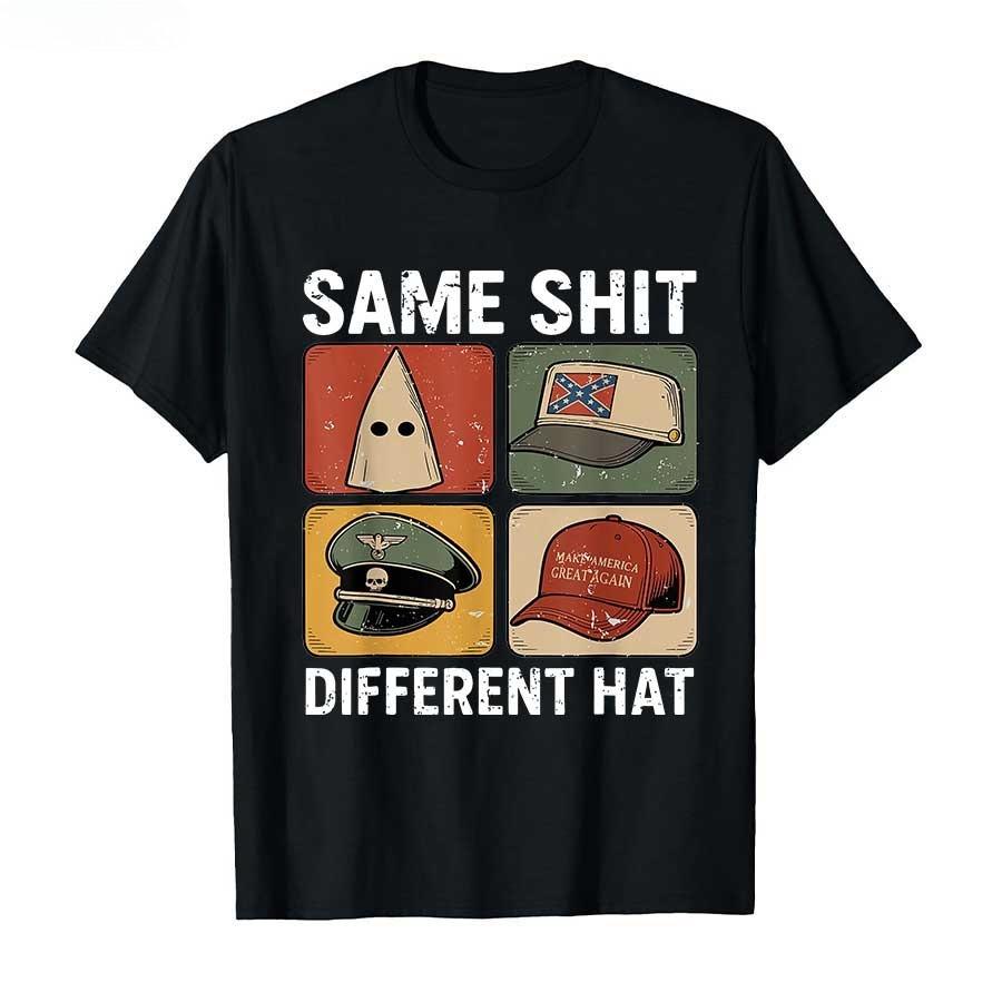 Same Shit Different Hat Funny Quote Hat Printed T-shirt for Women T Shirts Short Sleeve Round Neck Tops Casual Clothing S чёрный