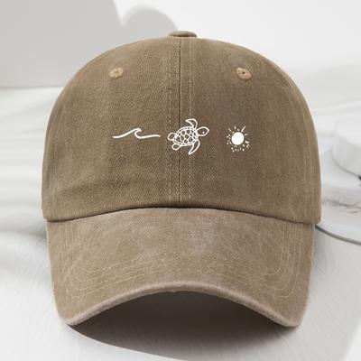 Wave Turtle Sun Printed Baseball Cap,retro Style for Men and Women,fashionable Outdoor Sun Shading and Adjustable Sun Protection