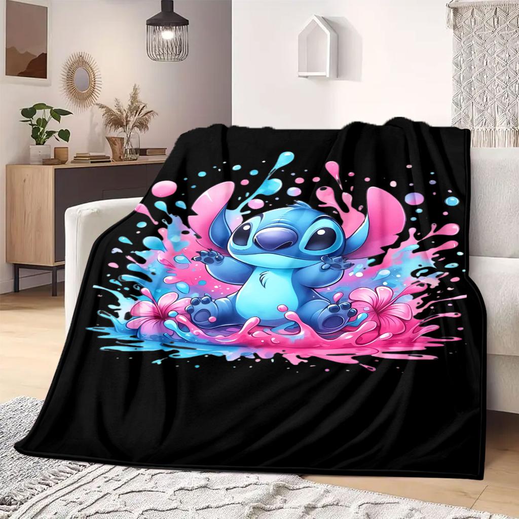 Stitch Home Decor Flannel Blanket Print for Bedrooms Sofas Beds Chairs Picnics Travel Cartoon Design