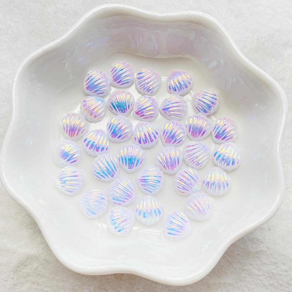 100pcs Resin 3D Cute Mini AB Colorful Shell Nail Flat Back Rhinestone Scrapbook DIY Wedding Applique Decor Jewelry Accessories