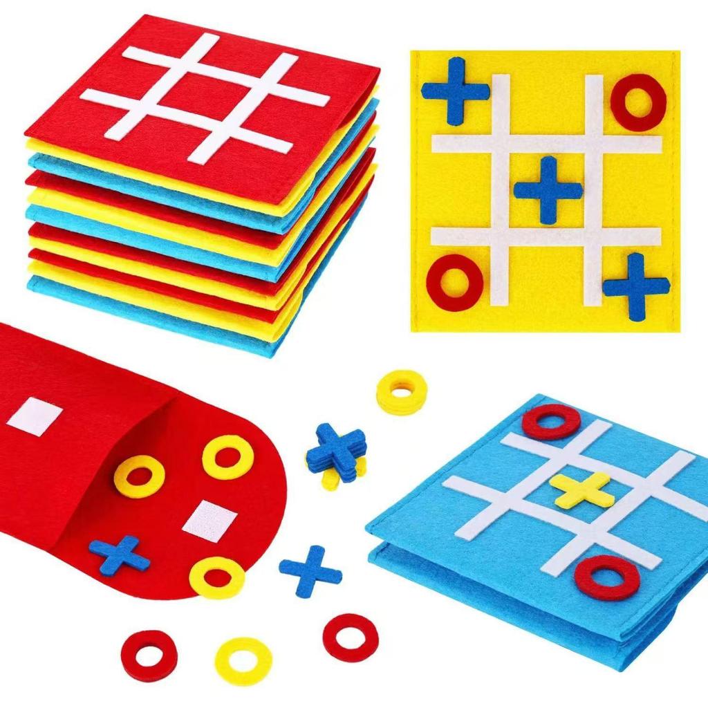 Mini Felt Nine-Square Grid Kids' Puzzle Game - Early Education Jigsaw & Tic-Tac-Toe Board with Felt Bag