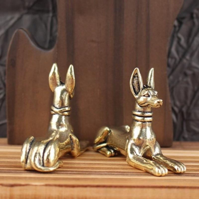 Vintage Brass Egyptian Pharaoh Hound Statue Figurines Retro Handmade Copper Animal Dog Desktop Ornaments Tea Pet Home Decoration