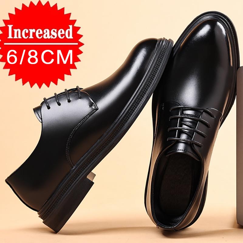 Men's Formal Business Shoes British Style Pointed Thick Bottom Wedding Shoes Banquet Social Shoe Invisible height increase 6/8cm
