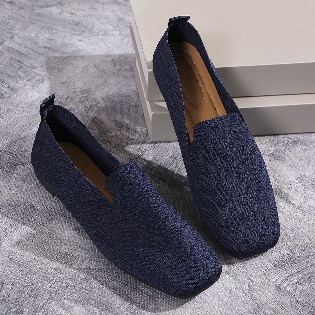 Fashion 2024 Solid Color Square Toe Mesh Loafers Shallow Women Flats Shoes Soft Bottom Knit Ballet Flats Shoes Casual Slip On Shoes