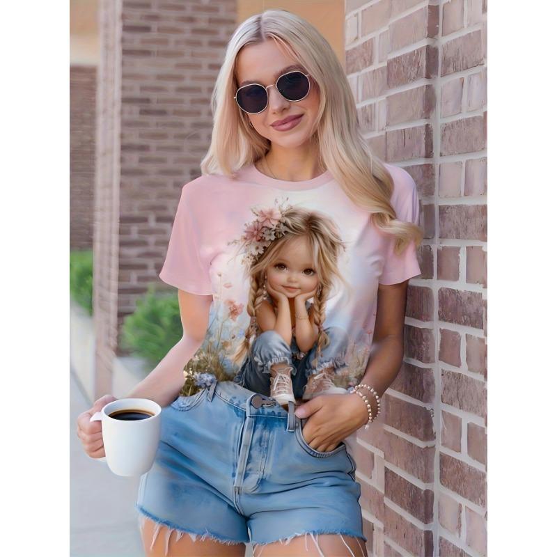 Women s T-shirt with Rustic Style and Cute Floral Print a Must-have for Hearts, Comfortable S