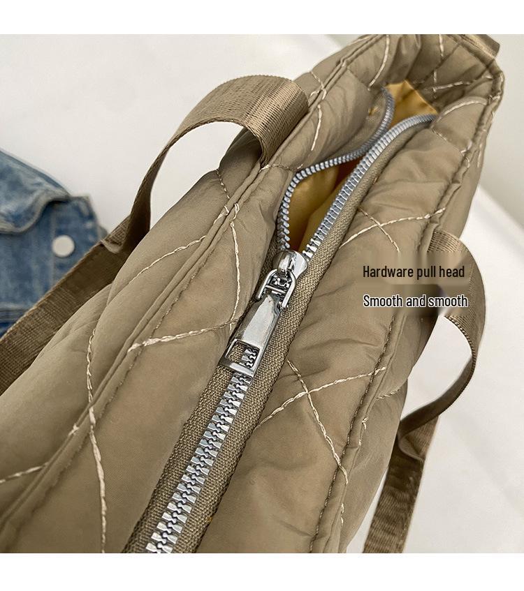 Large Capacity Quilted Tote Bag - Korean Style Versatile Cotton Coat Bag, High-End Fashion Shoulder & Crossbody Bag for Autumn and Winter