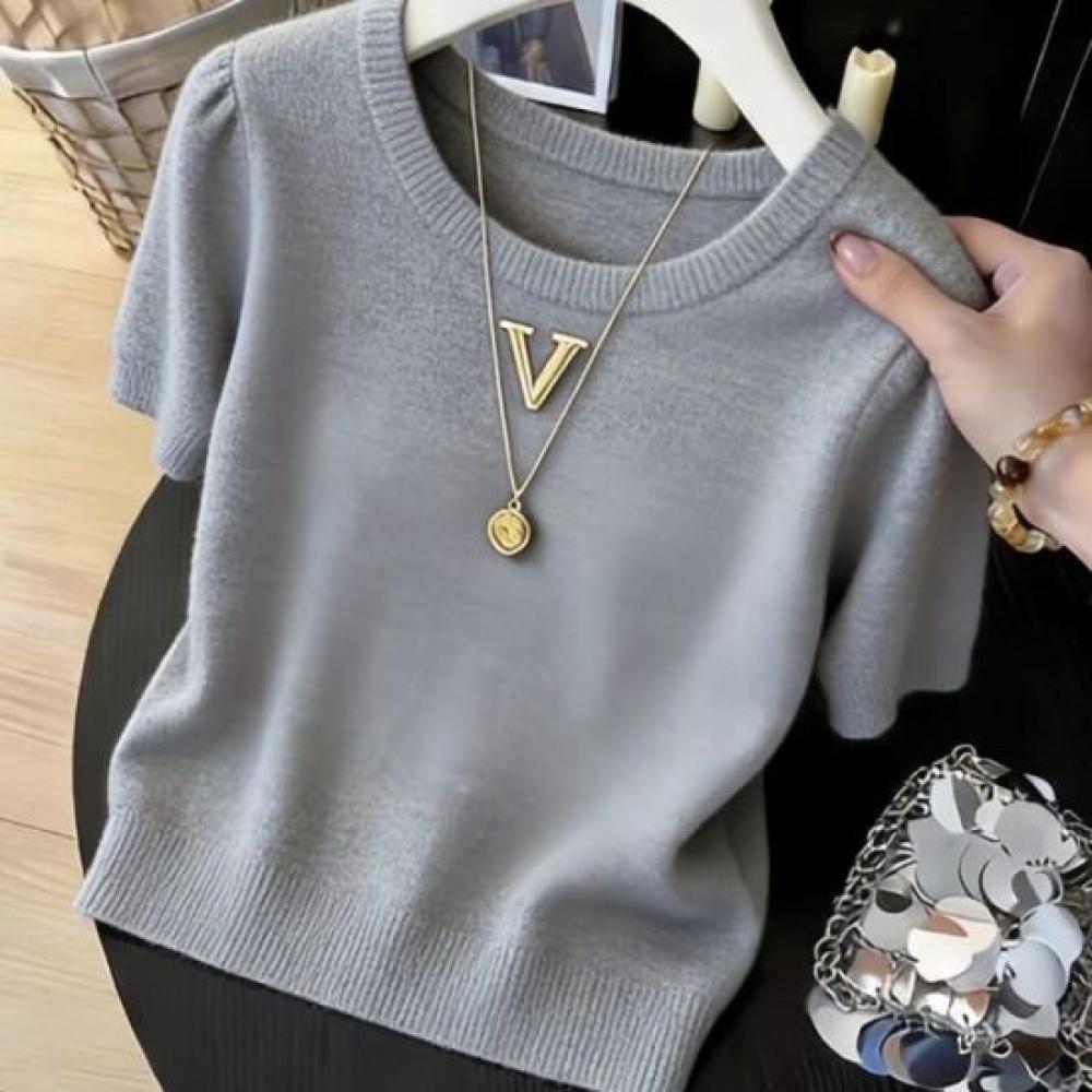 Rellawear Women S V Neck beadS Short SleeVe Summer Knit Top rSt0008
