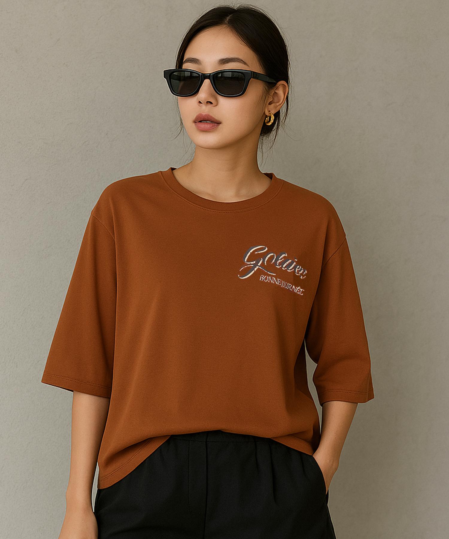 Visit In New York Lettering Point Cotton T-Shirt (Vy7St11) Deep Orange(97)/066