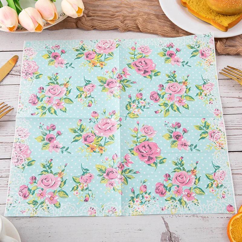 20 PCS/Bag Printed Paper Towels Light Luxury Style Floral Napkins Birthday Party Holiday Daily Necessities Square Tissue Paper