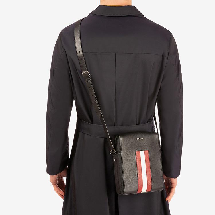 Bally Business Casual Striped Leather Shoulder Crossbody Bag Men Bags Black 6236783