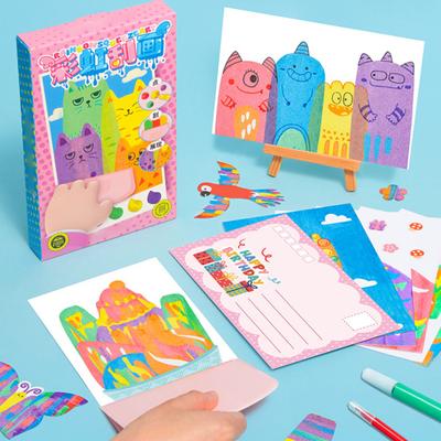 1 Set Gör-det-själv Regnbåge Skrapmålningskit med Färger Pennor Skrapa Klistermärke