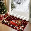 [2D FLAT] Red And Black Checkered Retro Red Truck Snowman Teddy Bear Christmas Tree Doormat Non-Slip Durable Flannel Mat 1.02cm Sponge Thickness Machi