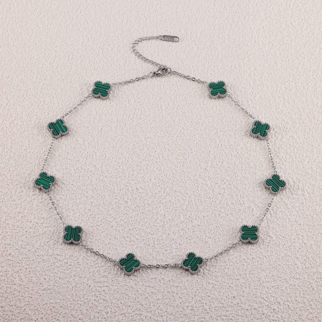 Steel-colored Four-leaf Clover and Ten-flower Necklace Clavicle Chain Fashionable and Non-fading Necklace for Women