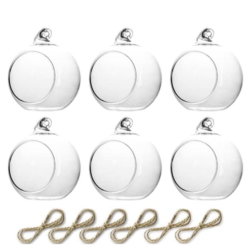

6/12 Pcs Hanging Glass Tealight Globe Candle Holder with LED Candles for Home Outdoor Garden Wedding Party Tree Decoration 6cm
