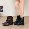Pile boots Skinny thick heel temperament Low leather boots Folded square head medium boots and new autumn and winter women