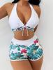 Fashion Women's High Waist Boxer  Print Solid Color Patchwork Swimsuit Bikini