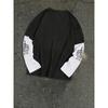 This American Dark Y2K Design Style Features a Black And White Color-Blocked Long-Sleeve T-Shirt with a Dark Thorn Print