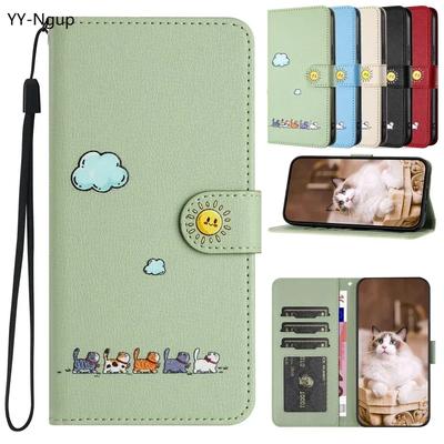 3D Cat Phone Case for Funda Xiaomi Redmi 13C 12 9A Note 13 12 11 10 Pro Plus 12S POCO C65 M6 X6 Cases Leather Wallet Flip Cover