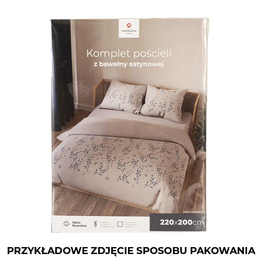 Amalia - Satin Bedding Set - Beige with Blue and Caramel Accents - Small Flowers - 220X200 Cm