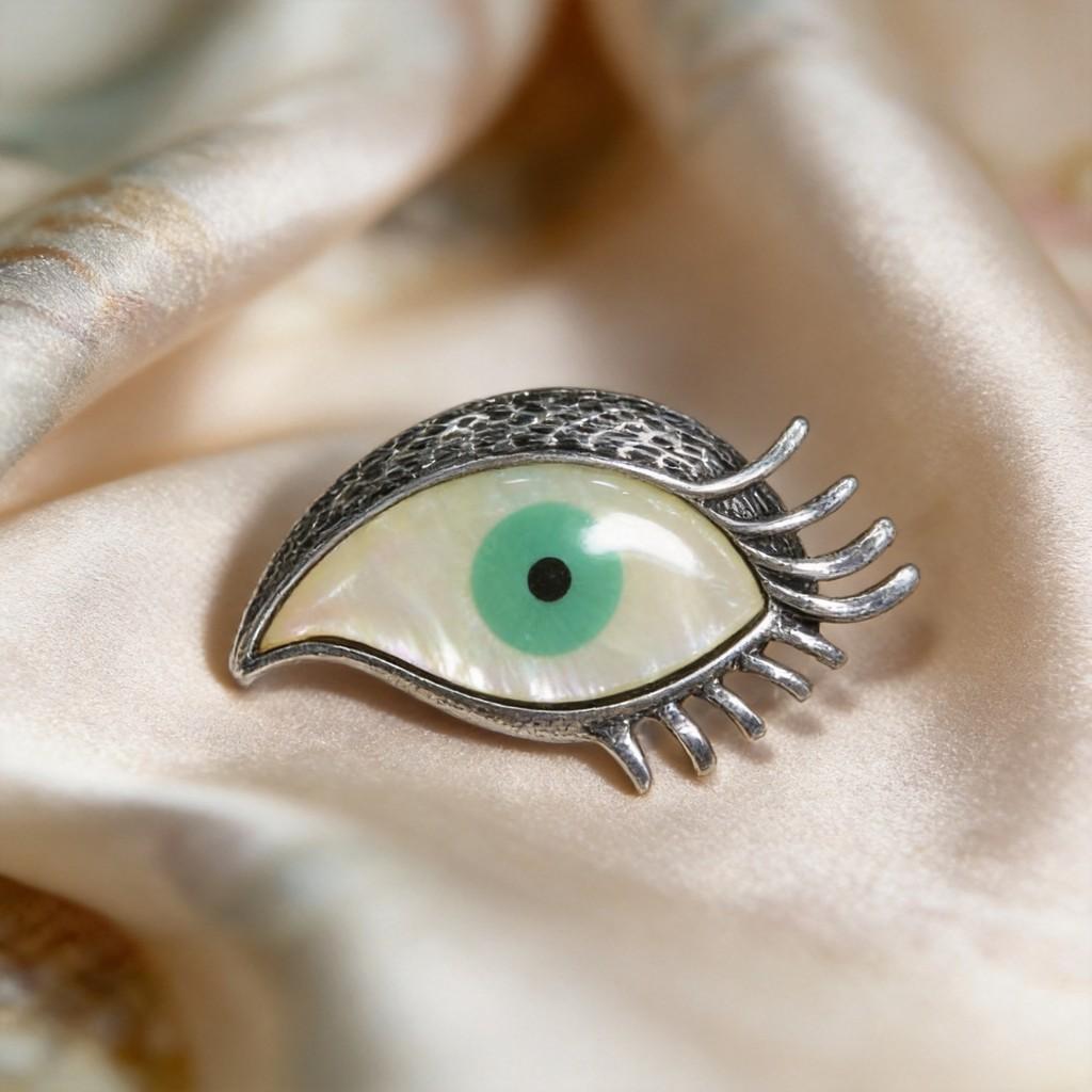 Shell Inlaid Telescope Eye Brooch Pin With Geometric Design For Unisex Fashion Accessories