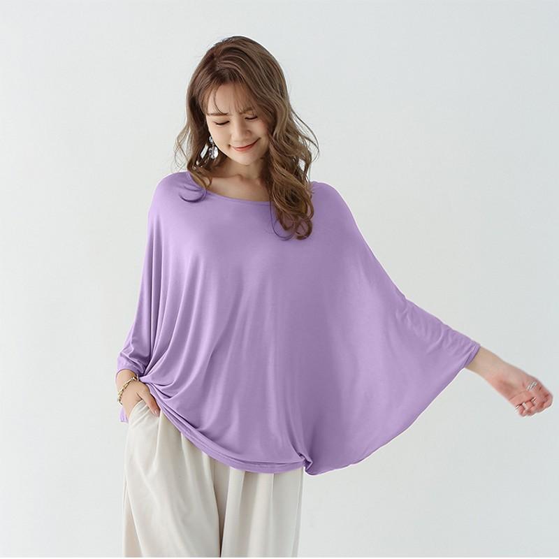 Plus Size Ladies 40-count Modal Batwing-sleeved Tshirt Short Sleeves Slimming Casual T-shirts Loose Tee Tops 13 Colors Japanese-style