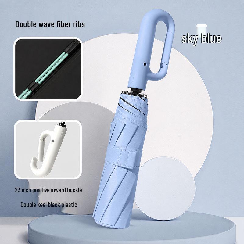 Fully Automatic Black Folding Umbrella - Three-Fold Design with Eight Ribs, Black Glue Coating for Sun and Rain Protection, Portable for Commuting.