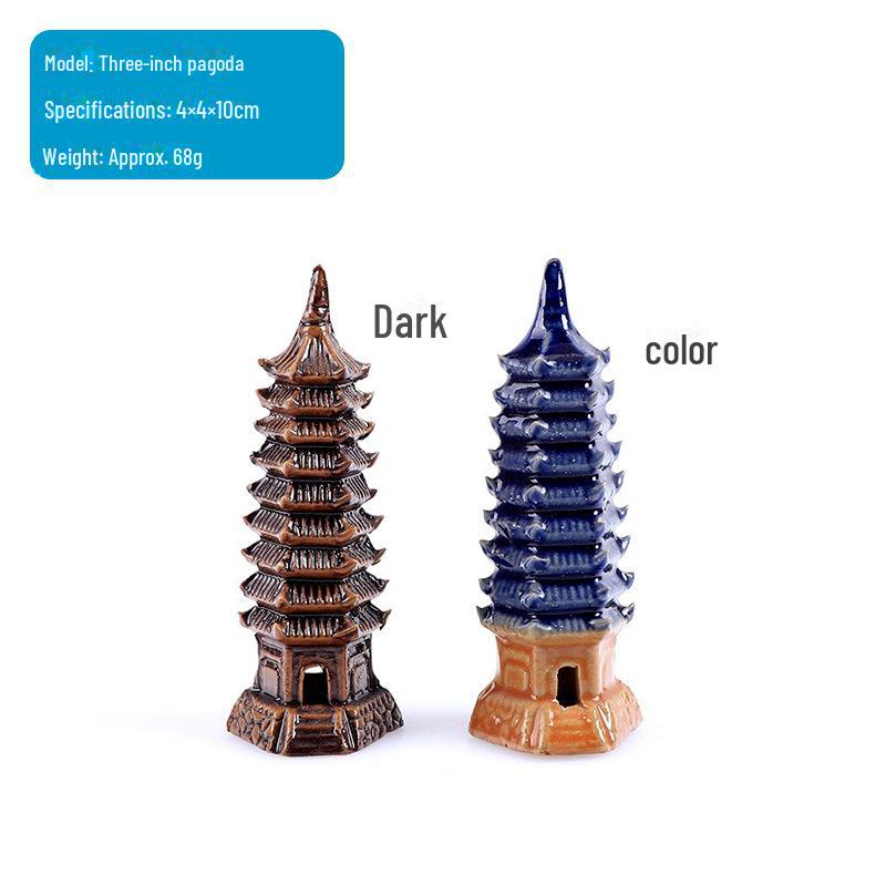 Hexagonal Pagoda Ceramic Ornament for Fish Tanks and Bonsai Sand Tables