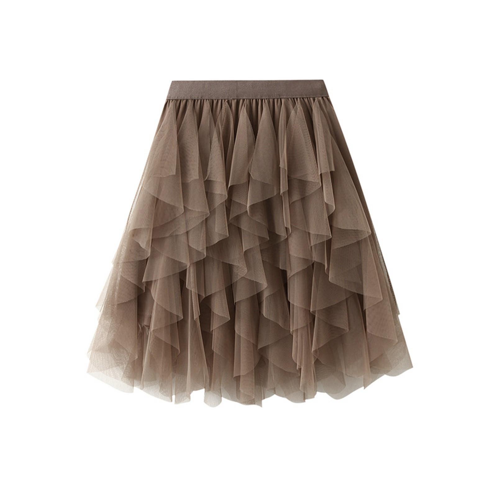 

Женская модная повседневная однотонная юбка с высокой талией и оборками из сетки длиной до пола One Size хаки